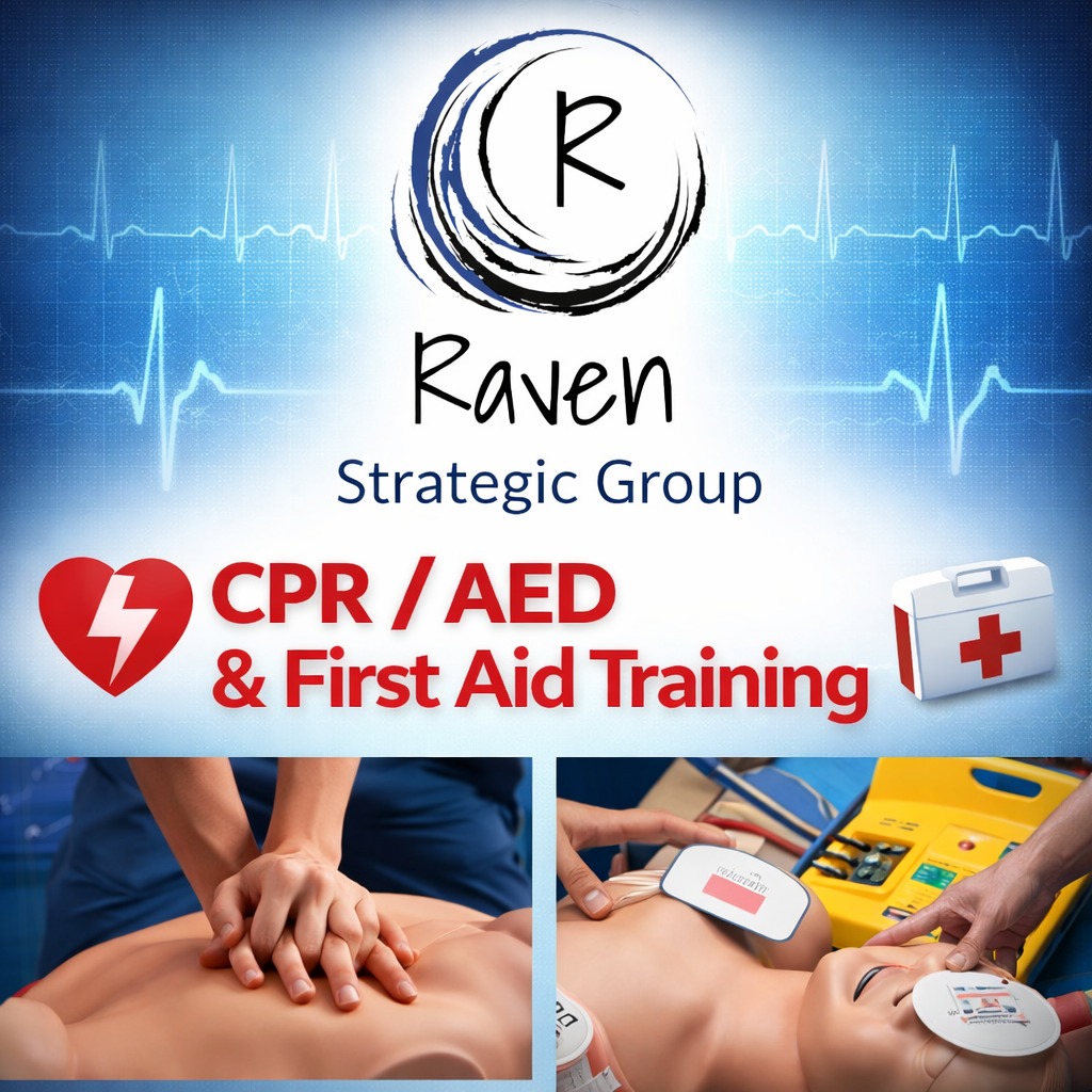 🚑 Be Ready for Anything.
Raven Strategic Group offers certified CPR, AED, and First Aid training with American Heart Association instructors.
Whether you need BLS certification or custom medical training tailored to your environment, we’ve got you covered.
Whatever adventure lies ahead — be prepared with Raven.
#ravenstrategicgroup #bespokeriskmanagement #conciergeriskmanagament #eventplanning #situationalawareness #disastermedicine #beprepared #emergencymedicine #crisismanagement #firefighter #security #protector #firstresponder #securitymanagement #executiveprotection #intuitionawareness #survivalmindset #peopleprotectionpeaceofmind
