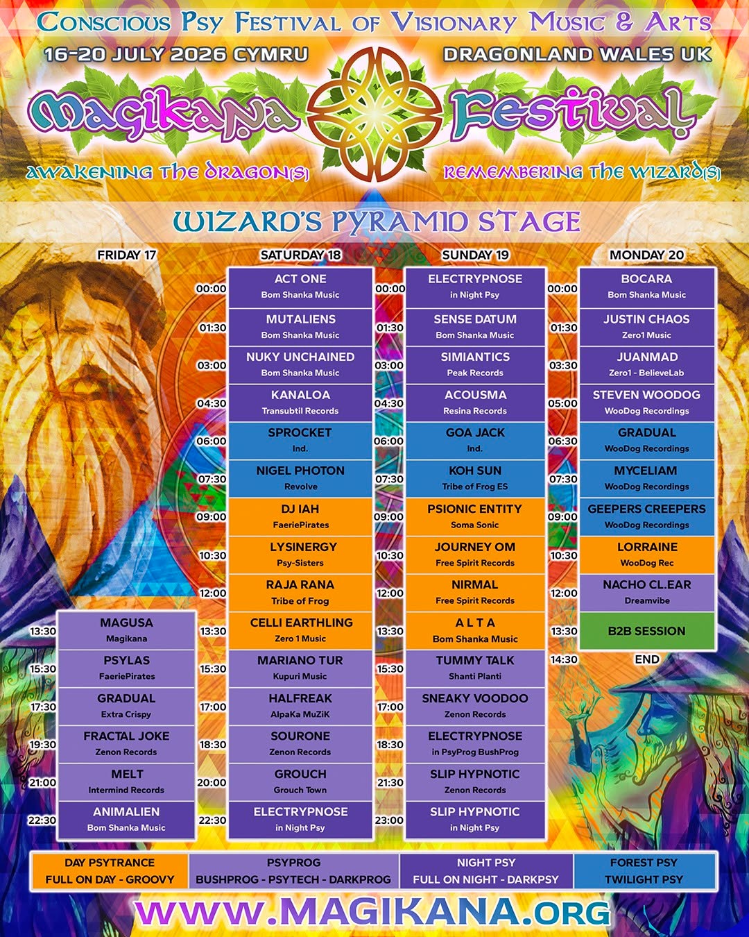 Set Times for the Wizardโs Pyramid Stage 2026! โก๐งโโ๏ธ๐๏ธ An extraordinary stage featuring an amazing selection of cutting-edge labels and artists, delivering the perfect music at the perfect time.
A truly epic lineup!
72+ hours of Non-Stop Music!
No Bass Restrictions!
Also available on the official Wizardโs Pyramid 2026 page:
๐ Magikana.org/wizards-pyramid-2026/
Representing the UK PsyTribes alongside very special International Guests.
@grouch_music
@electrypnose_music
@simiantics
@earthling_music
@sliphypnotic
@bomshankamusic
@zero1music
@zenonrecords
@woodog_recordings
@freespiritrecs
And many more!
Much Gratitude to everyone involved. ๐งก
๐ Please note:
All set times for both stages are subject to minor changes.
If that's the case, weโll be updating the lineup images on our Facebook post and Website.
๐ Be sure to check back for the latest version, or simply visit the chalkboards beside each stage once you're on site.
~~~~~~~~~~~~~~~~~~~~~~~~~~~~~
๐ Not many Tickets left.
๐ Donโt miss out on the magik!
๐ Magikana.org/tickets
~~~~~~~~~~~~~~~~~~~~~~~~~~~~~
Magikana Festival 2026 ๐งโโ๏ธ๐๏ธ๐
Conscious Psy Festival of Visionary Music & Arts
A Mythic & Transformational Summer Holiday Adventure!
๐ 16โ20 July, 2026
๐ Under the Waxing Crescent Moon
๐ Dragonland, Cambrian Mountains, Wales, UK
.
.
.
#magikanafestival #magikana2026 #wizardspyramid #psytrance #psyprog #nightpsy #darkpsy #forestpsy
.