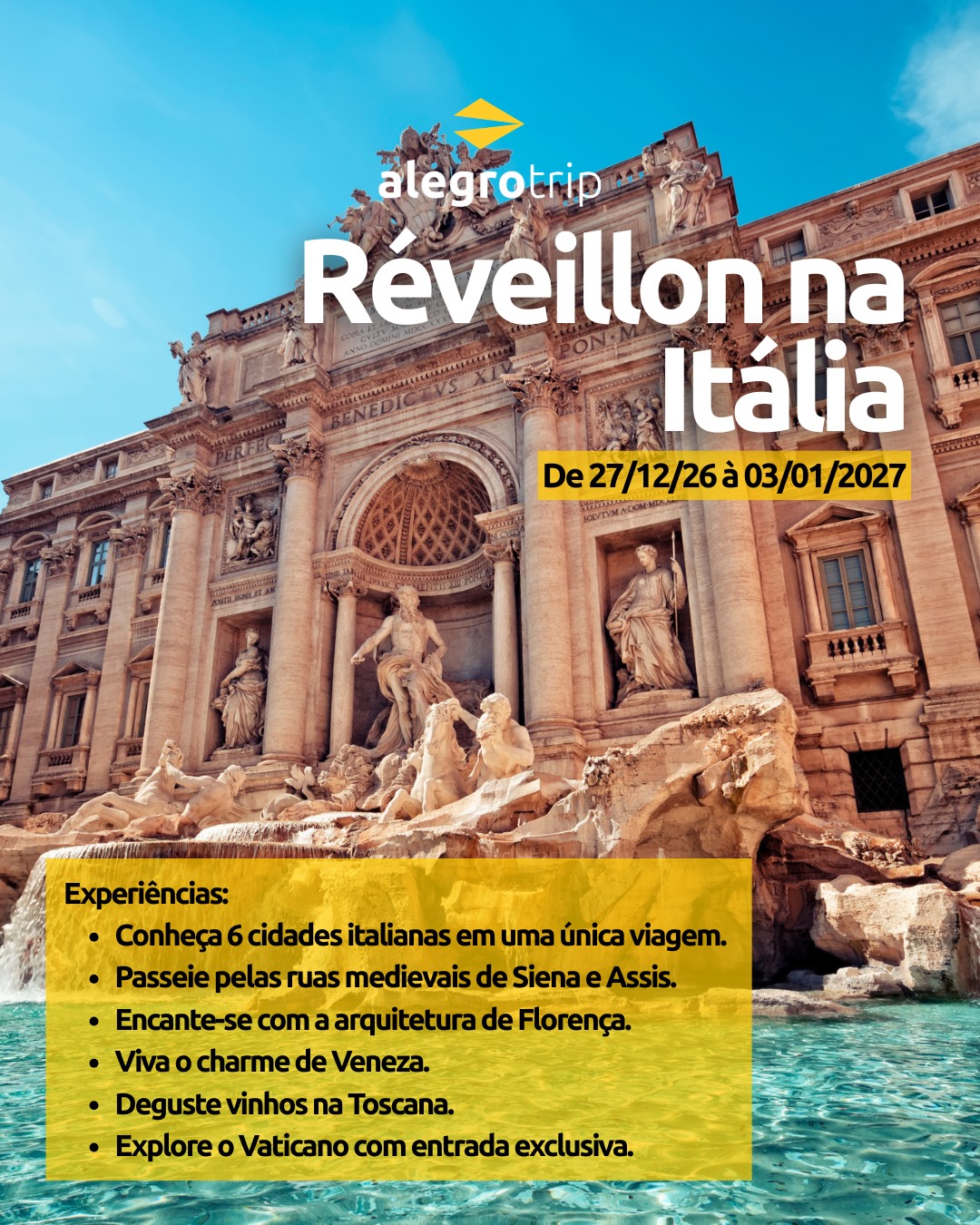 Réveillon na Itália ✨
Comece o ano em grande estilo, entre cidades históricas, sabores inesquecíveis e o charme italiano. Um Réveillon para brindar a novos destinos, novas experiências e um novo ano cheio de momentos especiais. 🥂🍝✨