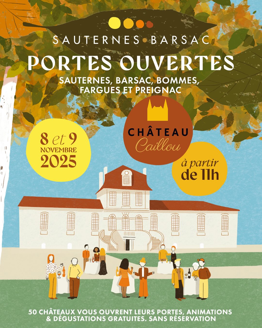 🍇 VISITE & DÉGUSTATION
Des visites libres de nos installations techniques seront proposées tout au long du week-end pour découvrir l’univers de notre propriété.
Dégustation de notre vin rouge, Bordeaux Blanc Sec, Crémant de Bordeaux et nos incontournables vins liquoreux.
🍔 RESTAURATION
Un food truck sera présent de 12h00 à 15h00 pour proposer une restauration conviviale.
🦪 Plateaux d’huîtres : dimanche 9 novembre, 12h00 – 15h00
🎨 ANIMATIONS
Dimanche 9 novembre, Helen Woods animera un atelier poterie de 14h30 à 16h30 et présentera également ses créations tout au long de la journée.
👉 Réservez votre créneau ici : https://forms.gle/rKRzrgfpUFJwLQoX7
📍 Entrée libre – Tout le programme sur www.sauternes-barsac.com
On vous attend !
#vignes #wine #winemaker #oenotourisme #tasting #bordeauxwinetrip #vinsdebordeaux #SauternesBarsac #sauternes #barsac #CréateursDAromes #vinsdebordeaux #bordeauxwine #JPO2025 #JPOSauternes