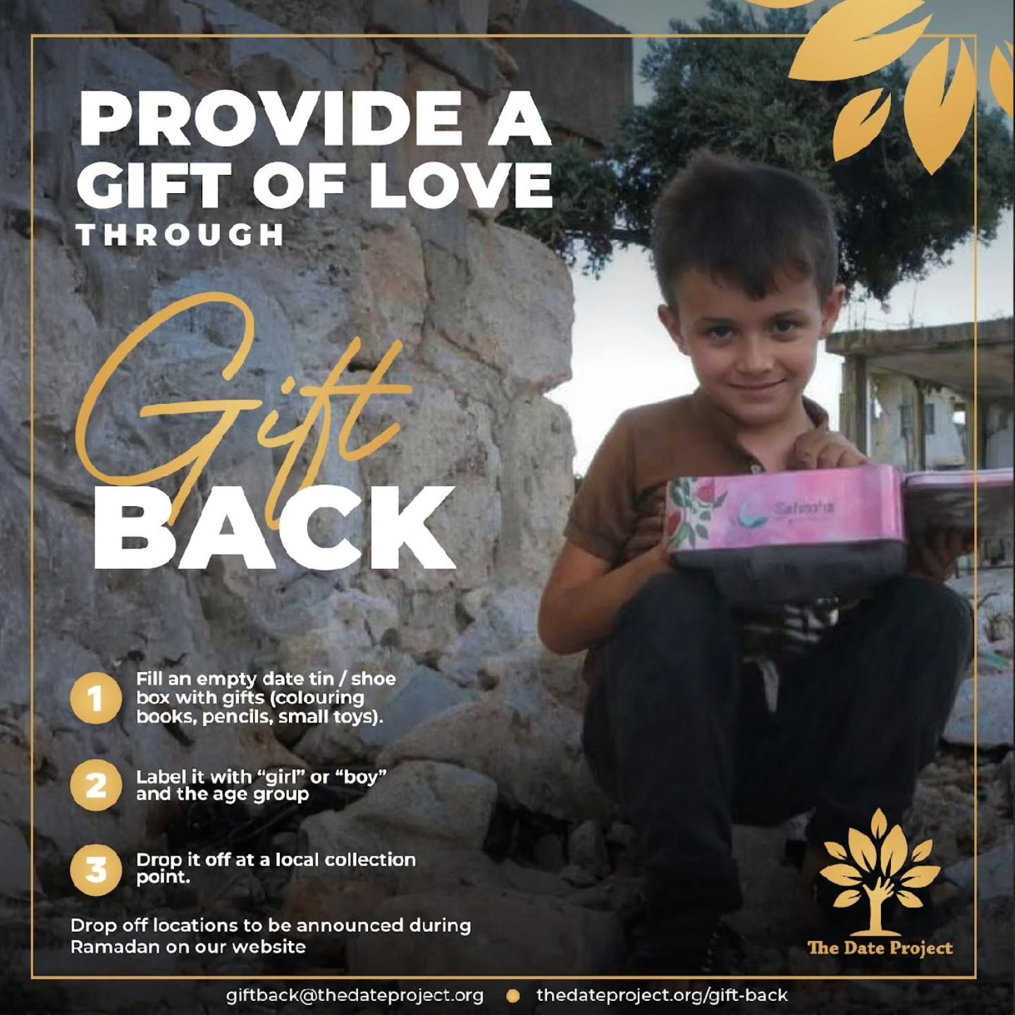 Be the reason a child smiles today.
Join Gift Back – a powerful initiative by The Date Project in partnership with One Nation 🌙
Right now, there are children who will receive nothing… unless someone like you steps in.
Take an empty date tin or shoebox and turn it into a moment of joy. Fill it with simple gifts—a small toy, colouring books, stationery—things many of us take for granted, but mean everything to a child. Label it with the child’s age group and whether it’s for a boy or girl, then drop it off at a collection point.
📍 Find your nearest drop-off location:https://thedateproject.org/gift-back/
No time to prepare a box? You can still make an impact. Donate, and we’ll ensure a child receives a gift on your behalf.
💖 Donate here:https://campaigns.givebrite.com/giftback2026
This isn’t just a box. It’s hope. It’s dignity. It’s a reminder to a child that they are seen, valued, and not forgotten.
Closing date to take part is 30th April 2026. Be part of something that truly matters.
📧 giftback@thedateproject.org