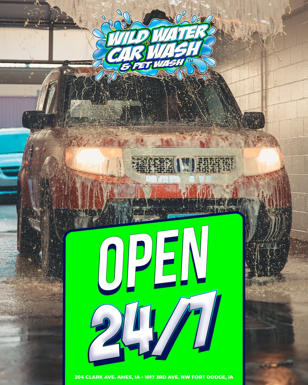 The moon is out, the stars are shining, and Wild Water Car Wash & Pet Wash is OPEN! 🌕🚗 Our car wash bays run 24 hours a day, 7 days a week, so your car never has to wait for a fresh clean. Night shift workers, insomniacs, and last minute road trippers, we see you and we are ready!
➡️WildWaterCarWash.com
📍204 Clark Ave. Ames, IA
📍1017 3rd Ave. NW Fort Dodge, IA Self-Serve Car Wash & Pet Wash only