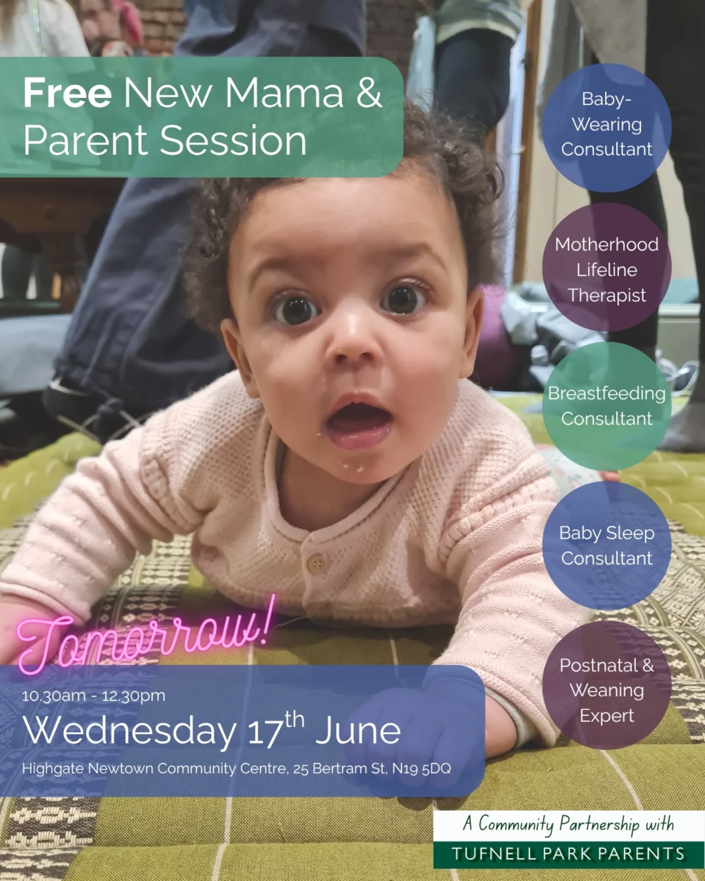 Are you a new Mama or Parent (the first 2 years counts!) then this is for you...
Tomorrow (Wed 17th) you'll find the FREE New Mama & Parent One-stop Drop-in at:
🌟 Highgate Newtown Community Centre, 30 Bertram St, London N19 5DQ 🌟
In conjunction with:
@tufnellparkparents
@hncp_2025
The session runs from 10.30am - 12.30pm and you'll find support from:
⭕ A Babywearing Consultant
⭕ A Motherhood Lifeline Therapist
⭕ A Lactation & Baby Feeding Consultant
⭕ A Baby Sleep Consultant
⭕ A Postnatal Expert
Spread the word with your fellow parents, and we'll see you there.
Find more info and book via our bio.
#newmama
#newparent
#n19
