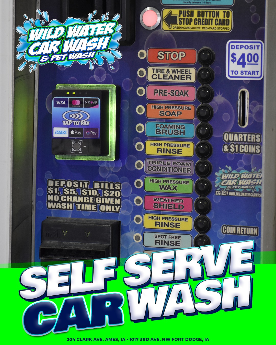 Some cars need a little extra attention and Wild Water Car Wash & Pet Wash has exactly what you need! Our self-serve car wash bays let you target every nook, cranny, and dirty spot on your vehicle with powerful equipment at your fingertips. Open 24/7 so you can get the job done right, anytime!
➡️WildWaterCarWash.com
📍204 Clark Ave. Ames, IA
📍1017 3rd Ave. NW Fort Dodge, IA Self-Serve Car Wash & Pet Wash only