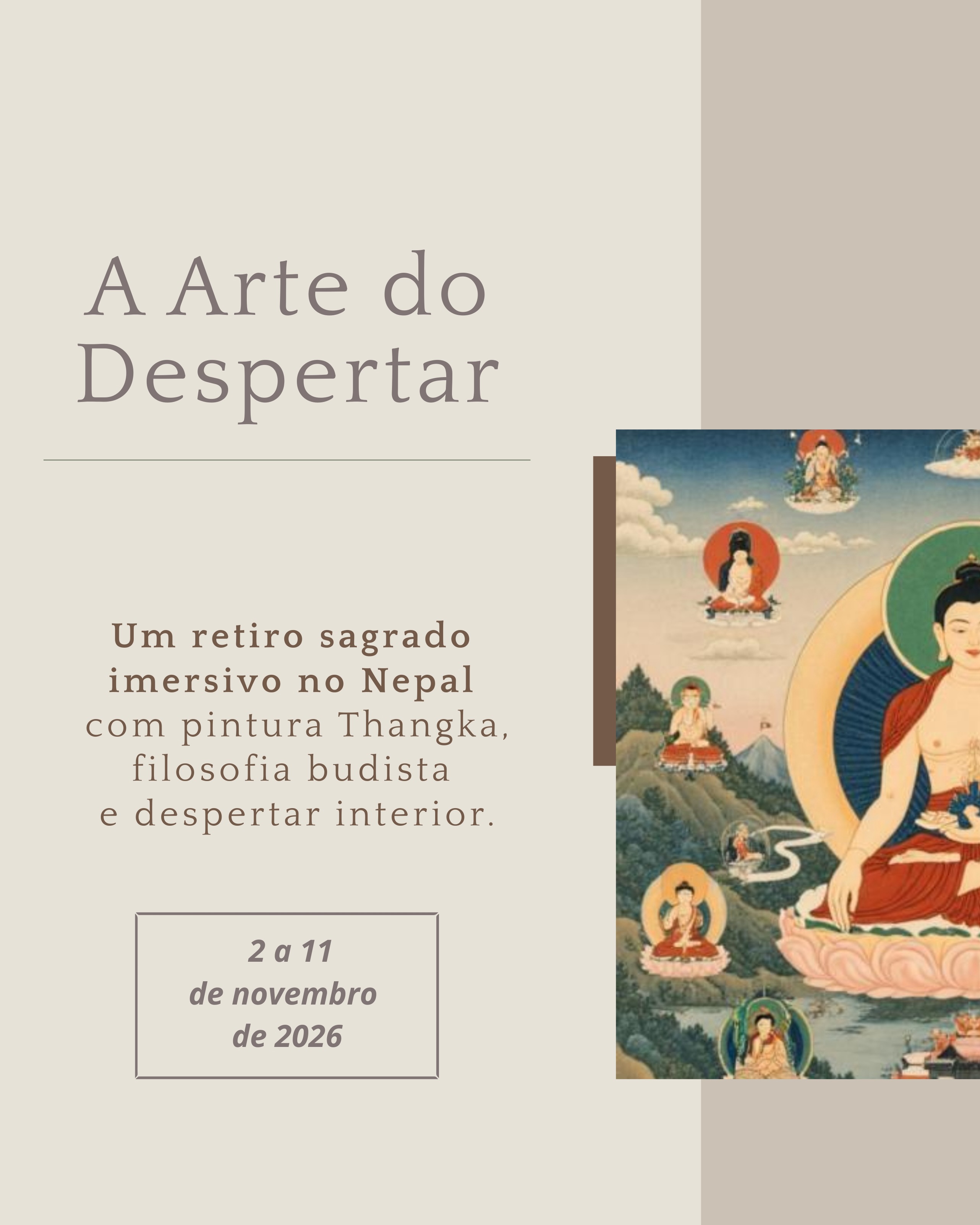 Mais do que um retiro, um despertar espiritual através da arte. Uma imersão, com um curso de 6 dias intensivos diretamente do Nepal, em uma escola tradicional, com os mestres da arte THANGKA.
Ela é muito conhecida e tradicional na cultura Nepalesa e também na cultura Tibetana.
Ela surgiu como um caminho para transformar o sofrimento em consciência e uma maneira de transmitir conhecimentos espirituais de maneira rápida.
Durante o processo de pintura, se entra em um flow criativo e também uma meditação ativa, permitindo que a gente possa acessar a nossa espiritualidade, sabedoria inata, paz e relaxamento.
Através da arte, nos permitimos a evolução espiritual, o despertar das ilusões, sair dos enredos da nossa mente e se conectar com o verdadeiro significado de paz.
É uma arte extremamente sagrada para os budistas, porque ela representa os conhecimentos espirituais da consciência.
Eu não sei nem expressar o quão feliz eu estou de estar indo fazer essa imersão!
É daquelas experiências pra vida toda e agora é a sua oportunidade de vir com a gente!
Dos dias 2-11/11, FAREMOS NOSSA MANDALA 😍, visitas ao templo, meditações diárias, aulas de desbloqueio criativo, comidas nepalesas, muito amor e muita cura!
Quem vamos? Comenta aqui NEPAL que te envio todas as informações 🙏🏽🤍✨
#nepal #retironepal #arterhangka #thangka