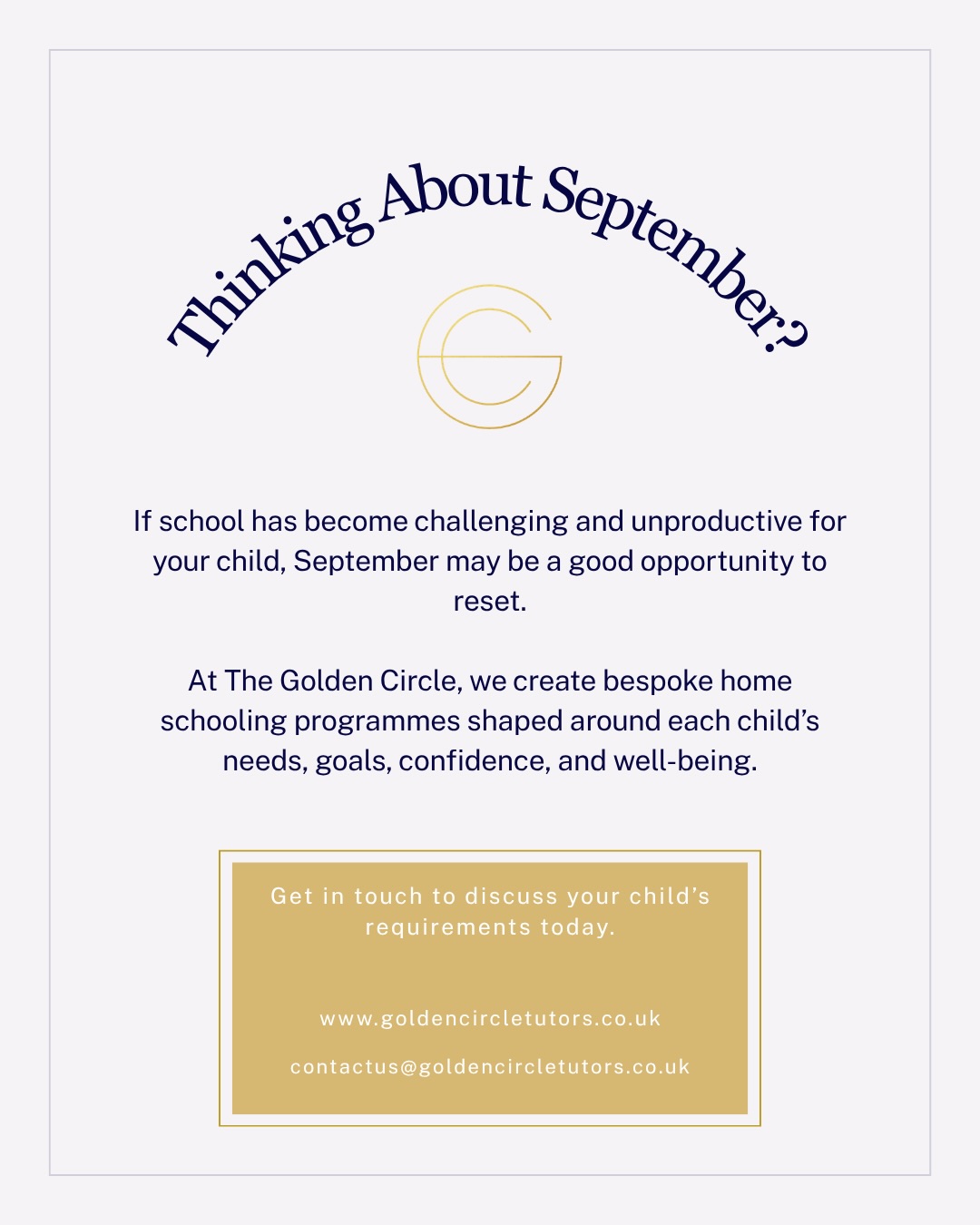 If mainstream school is no longer the right fit for your child, it may be time to explore a different approach to learning this September. At The Golden Circle, we create bespoke home schooling programmes designed around each child’s individual needs, strengths, and aspirations. By placing the child at the centre of their learning journey, we combine academic excellence with personalised support, helping every learner thrive with confidence. #HomeSchooling #BackToSchool #PrivateTuition #QualifiedTeachers