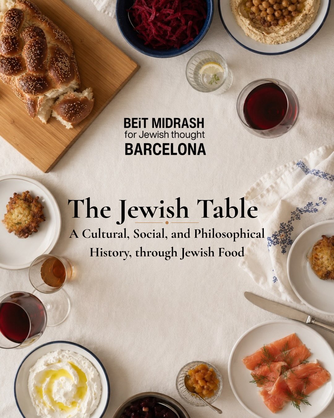 🍽️ The Jewish Table
A cultural, social and philosophical history through Jewish food
What makes a meal Jewish? Its ingredients, the laws that shape it, the people who prepare it, or the stories passed from generation to generation?
This autumn, EJB invites you to explore Jewish history through food as a powerful cultural archive — a lens to understand identity, memory, migration, religion and belonging.
Across 12 sessions, we will explore kashrut and Shabbat, Passover and collective memory, Sepharad and al-Andalus, Ashkenazi, Mizrahi and Judeo-Arab food traditions, migration and the Jewish deli, the Shoah, Israel, sustainability and the future of Jewish food.
✨ This is not a cooking course, but a journey through history, culture and human experience through the stories held around the table.
📅 October–December 2026
📍 Casa Adret + online
🗣️ With Monica Buzali Kalach
Discover the full programme and join us this autumn. More info: link in bio!
———
🍽️ La taula jueva
Una història cultural, social i filosòfica a través de la cuina jueva
Què fa que un àpat sigui jueu? Els seus ingredients, les lleis que en regulen la preparació, les persones que el cuinen o les històries que es transmeten de generació en generació?
Aquest tardor, EJB us convida a explorar la història jueva a través del menjar com un arxiu cultural: una finestra per comprendre la identitat, la memòria, la migració, la religió i la pertinença.
Al llarg de 12 sessions, recorrerem el kashrut i el Shabat, Pésaj i la memòria col·lectiva, Sefarad i al-Àndalus, les tradicions asquenazites, mizrahí i judeoàrabs, la migració i el deli jueu, la Shoà, Israel, la sostenibilitat i el futur de la cuina jueva.
✨ Aquest no és un curs de cuina, sinó un viatge per la història, la cultura i l’experiència humana a través dels relats que es reuneixen al voltant de la taula.
📅 Octubre–desembre 2026
📍 Casa Adret + en línia
🗣️ Amb Monica Buzali Kalach
Consulta el programa complet i acompanya’ns aquest tardor. Més informació: link a la bio!