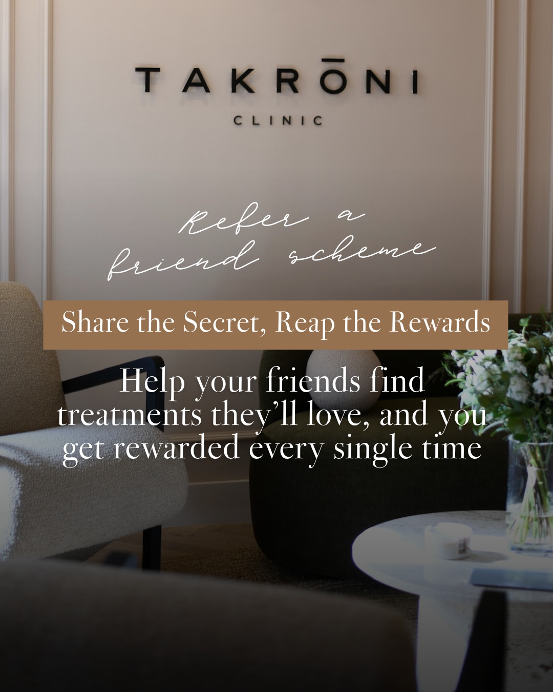 The best compliment we receive isn't a five-star review. It's when a patient sends someone they love to us.
Word of mouth has always been at the heart of how our clinic has grown.
The patients who found us through a friend, who booked because someone they trusted told them to, who walked through the door already feeling confident they were in the right place. That kind of trust means everything to us, and we wanted to find a proper way to say thank you for it.
So here's how it works. When you refer a friend to Takroni, you both receive £30 credit. Your friend gets £30 off their first treatment, and £30 lands straight in your account to use against any treatment you like.
There's no limit to how many friends you can refer and no expiry on your credit, so it builds up every single time someone you've sent our way comes through the door.
To refer a friend, ask them to mention your name when they book, or add it in the comments if they're booking online. Once they've had their first treatment, your credit is applied automatically.
If there's someone in your life who's been curious about what we do, or who you think would benefit from a consultation, now's a great time to send them our way.
We'll take good care of them, and we'll take good care of you too 💌
🏡 Takroni Clinic
📍 Marylebone, London
📞 0203 633 4328
💌 hello@takroniclinic.com
#londonwellness #londonbeautyblogger #londonmummies #fitzrovia #londonaestheticsclinic