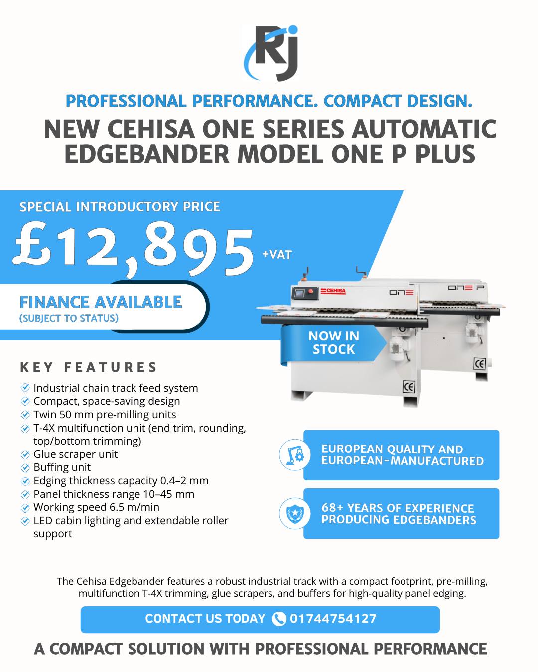 The Cehisa One P Plus Edgebander is available at £12,895 + VAT, offering European build quality, strong specification, and long-term value in a compact footprint.Built with an industrial chain-track feed system, this model provides smaller workshops with reliable, high-quality edgebanding without taking up unnecessary space. It comes well equipped with pre-milling, the new T-4X multifunction unit, glue scrapers, buffers, LED cabin lighting, extendable roller support, non-stick spray at the infeed, and 50mm pre-milling tools included.With Cehisa manufacturing edgebanders in Europe since 1968, you are investing in proven engineering, parts availability, and proper support.For full details or to secure this promotion, get in touch today:📞 01744 754127
📧 sales@rjwoodworking.co.uk
🌐 www.rjwoodworking.co.uk#Cehisa #OnePPlus #Edgebander #EuropeanManufacturing #woodworkingmachinery #scmgroup #manufacturing #woodworkingmachines #routingmachine #scmclass #edgebander #manufacturingbusiness #joinery #joiner