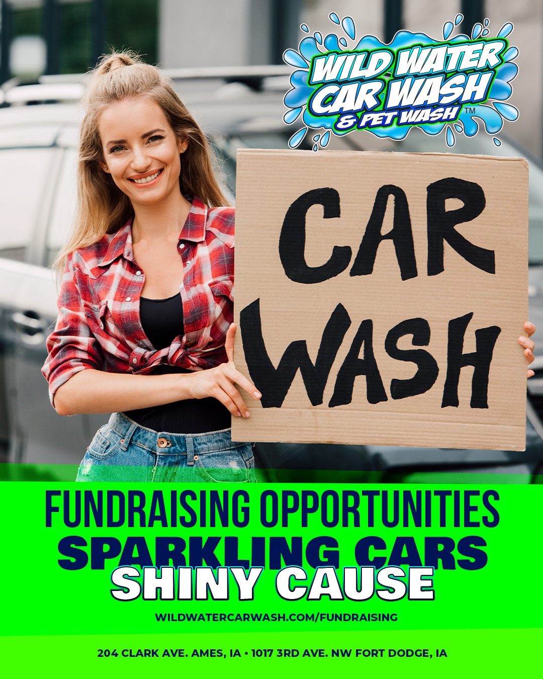 Wild Water Car Wash & Pet Wash loves supporting our local community! Your school, sports team, club, or organization can partner with us for a fun and easy fundraising opportunity. Reach out to us today and let's work together to raise money for your cause!
➡️WildWaterCarWash.com/fundraising