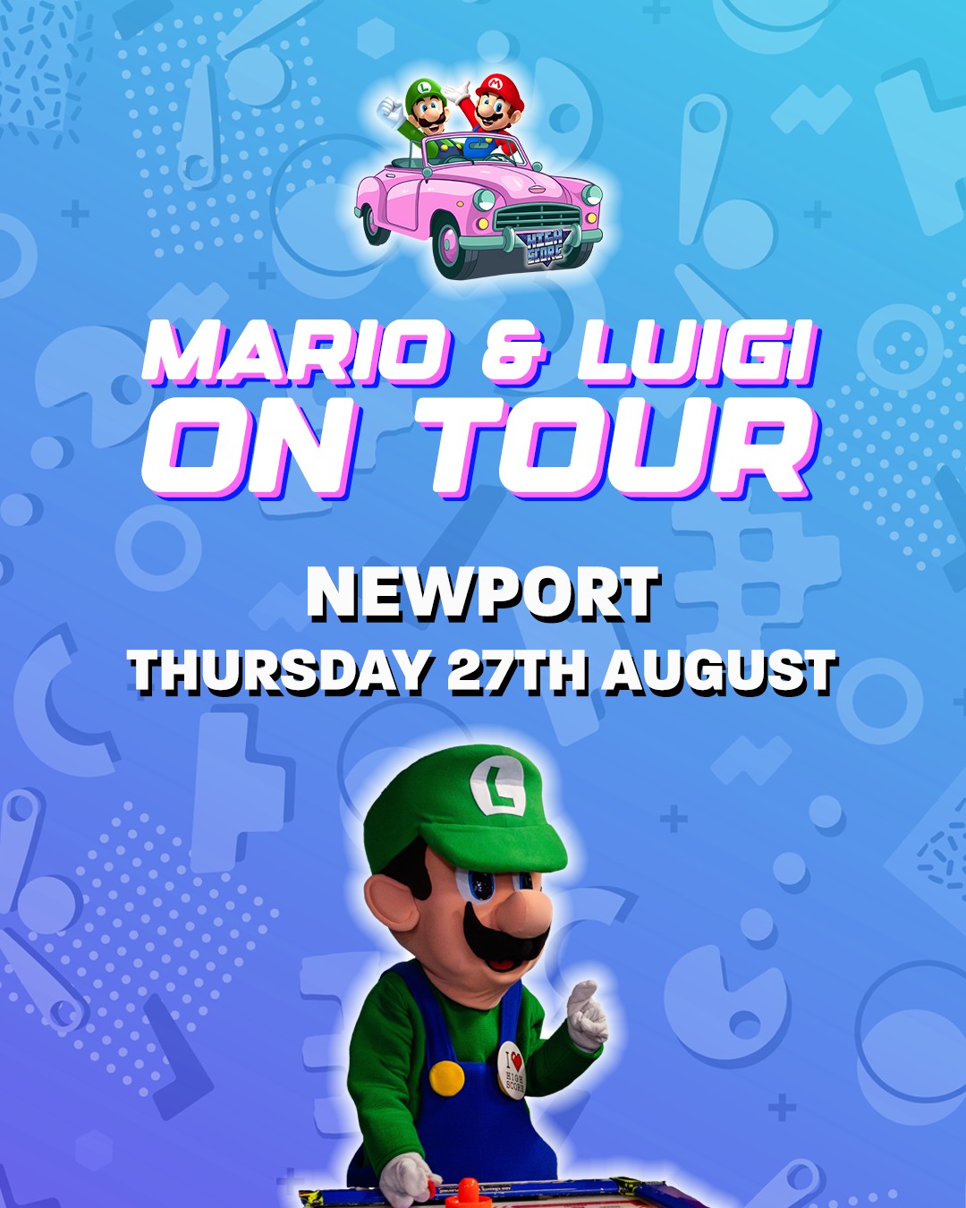 The final stop is officially here! Newport, we're rounding out the Mario & Luigi tour with you on Thursday, 27th August!
Book your tickets to meet and greet the famous brothers, play games with them and even have a chance at winning a free ticket to return!