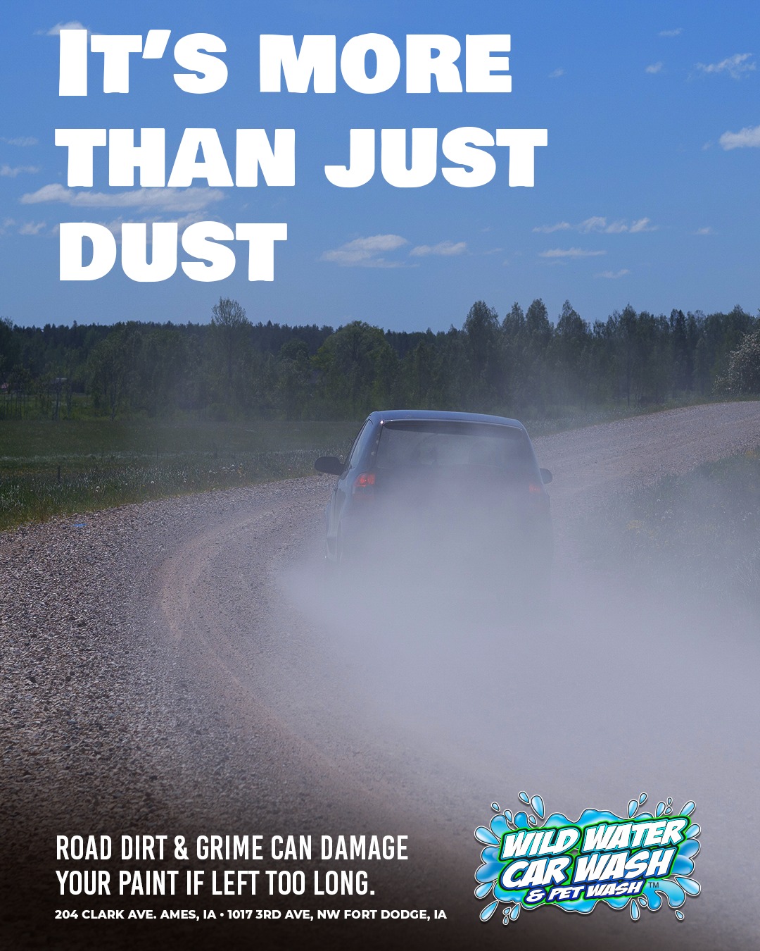 The longer you wait, the more damage road grime can do to your car's finish! Wild Water Car Wash & Pet Wash is here to keep your paint clean, protected, and shining. Pull in today and drive out looking fresh!
➡️WildWaterCarWash.com
📍204 Clark Ave. Ames, IA
📍1017 3rd Ave. NW Fort Dodge, IA Self-Serve Car Wash & Pet Wash only
