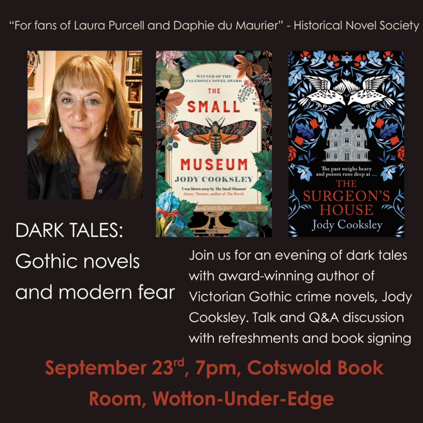 We have an exciting event for you coming up with author Jody Cooksley. Jody is the author of The Small Museum and The Surgeon's House, which are deliciously dark Victorian crime novels.
Come on in to the bookshop just as it's getting dark, and, with a glass of bubbly in hand, listen to Gothic tales of the past and how they are relevant to modern fear.
Jody will also be holding a Q&A and a signing, and, of course, browsing is encouraged.
More details and free tickets are available on our website.
#authorevent #gothicnovel #bookshop #bookshopevent We have an exciting event for you coming up with author Jody Cooksley. Jody is the author of The Small Museum and The Surgeon's House, which are deliciously dark Victorian crime novels.
Come on in to the bookshop just as it's getting dark, and, with a glass of bubbly in hand, listen to Gothic tales of the past and how they are relevant to modern fear.
Jody will also be holding a Q&A and a signing, and, of course, browsing is encouraged.
More details and free tickets are available on our website.
#authorevent #gothicnovel #bookshop #bookshopevent