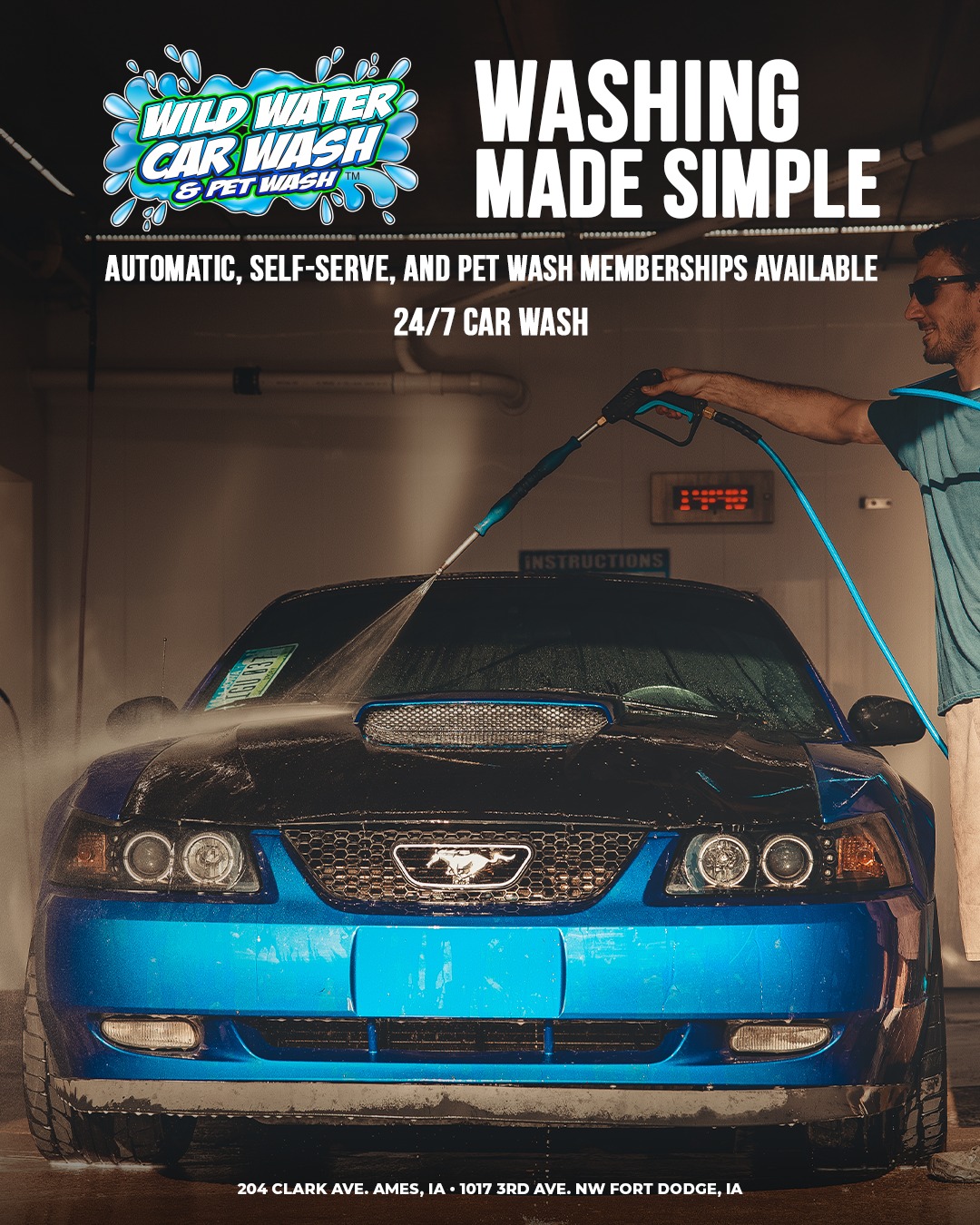 Wild Water Car Wash & Pet Wash has everything you need to keep your car and furry friends fresh and clean! Choose from our touch free automatic car wash, self-serve car wash bays open 24/7, or our pet wash stations. The best part? Membership options are available for all three so you can save big every visit!
➡️WildWaterCarWash.com
📍204 Clark Ave. Ames, IA
📍1017 3rd Ave. NW Fort Dodge, IA Self-Serve Car Wash & Pet Wash only
