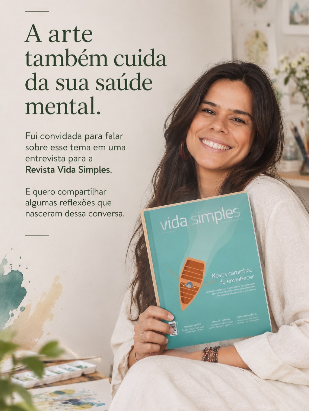 Sempre bom relembrar a importância da arte num mundo de telas! Se reconectar com o manual, com a essência e com a autenticidade tem se tornado o verdadeiro diferencial.
Estamos indo de encontro a um mundo em que toda a performance que buscamos durante muito tempo, pode ser criada em segundos. Se tudo aquilo que desejávamos ser ou fazer já pode ser feito, mais rápido e melhor do que nós, o que nós sobra?
Quem somos.
Isso, nunca, jamais, nada poderá substituir.
Nossa essência, nossa verdade, nossa trajetória, nossa autenticidade e nossas experiências.
Se reconectar com quem somos, é simplesmente se lembrar da nossa potência, mas mais do que isso, é se relembrar da importância de sermos quem somos. Não só por nós, mas porque o mundo precisa.
E de quebra, a arte nos conduz nesse caminho de maneira lúdica, amorosa e harmoniosa; ajudando no bem estar, na condução do envelhecimento, no momento sem telas, no autoconhecimento e no despertar do nosso potencial.
Um bálsamo pro coração, pra alma e pra sociedade!
Para fazer arte, não precisa ser artista: precisa querer 🤍 e o resto, ela faz sozinha!
Gratidão @vidasimples e Débora Gomes pela linda matéria e pelo lindo trabalho que vocês fazem! 🤍
Ps. Ainda bem que temos inteligência artificial pra fazer essa foto com a capa da revista, já que estou há milhares de km longe de poder pegar uma em mãos! Agora me sobra tempo para ir pintar um pouco mais ☺️😍