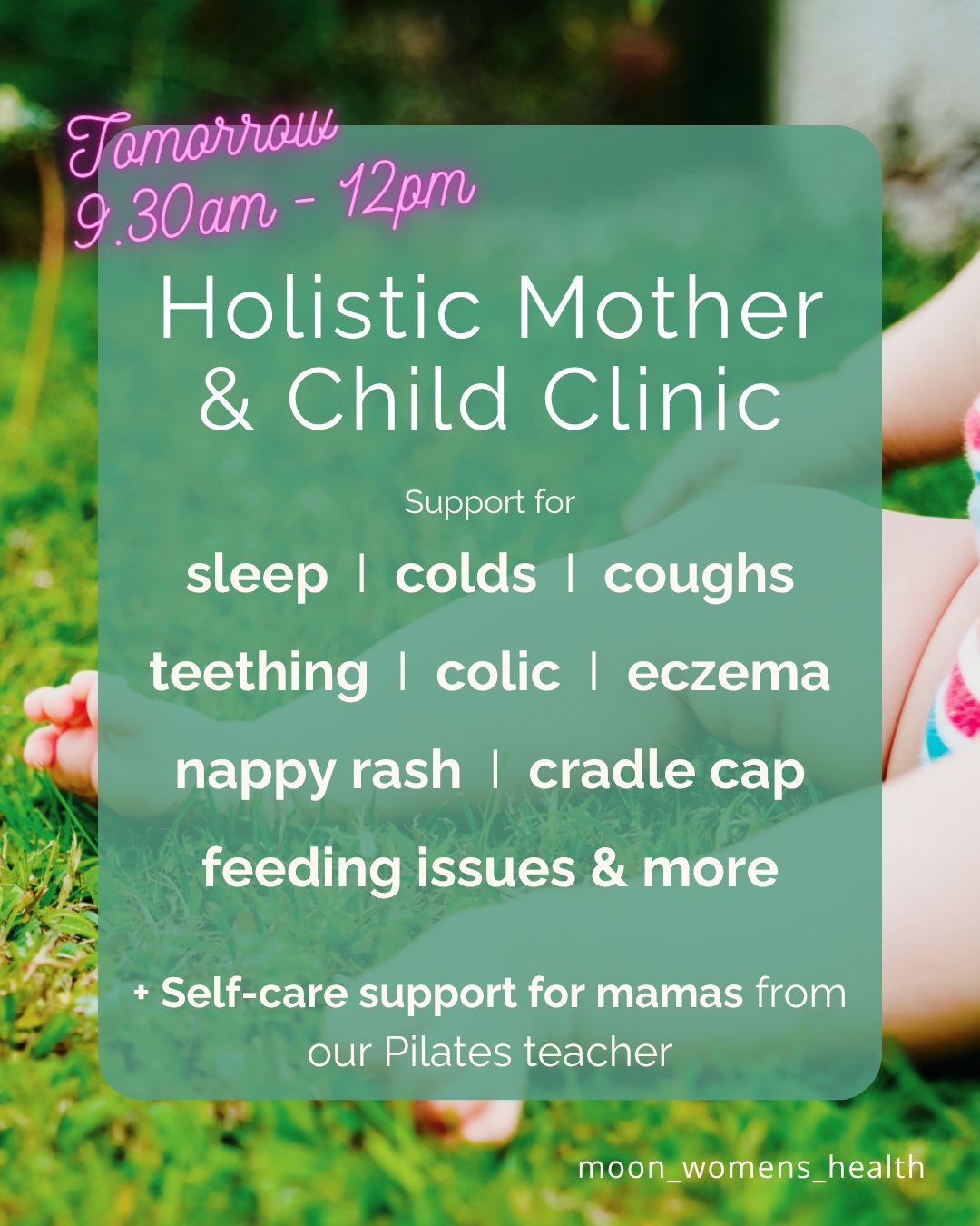 Tomorrow – the Holistic Mother & Child Clinic
You'll find three expert practitioners to support your little one (and you!) in a gentle and natural way.
⭕ Nicole Schubert-Nicolas: Homeopathy
⭕ Marie-Anne Onraed (locumming for Kate Leftley): Craniosacral Osteopathy
⭕ Pamela Smillie: Core Strengthening, Pilates and Movement
📅 You can BOOK ONLINE, to guarantee your slot, this also means that on the day you can see what's still available - see the link in our bio.
These three knowledgeable practitioners will support your little one with symptoms such as colds, coughs, tummy bugs, difficult teething, colic, eczema, nappy rash, cradle cap, nightmares, attachment issues, difficulties with feeding, etc.
Our clinic is community-oriented and designed to support your child’s health and development.
🕤 The clinic runs from 9.30am to 12pm.
This is donation based clinic with no minimum or max donation. You can make a donation online when you book or via card/cash on the day.
If you've any questions please don't hesitate to drop us a line.
See you tomorrow.
More details in our bio.